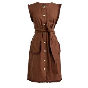 J.Crew Raw Hem Mini Shirt Dress Linen Small Brown